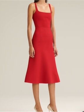 SCANLAN THEODORE Crepe Knit Soft Hem Midi Skirt in Red XS - NEW WITH TAGS